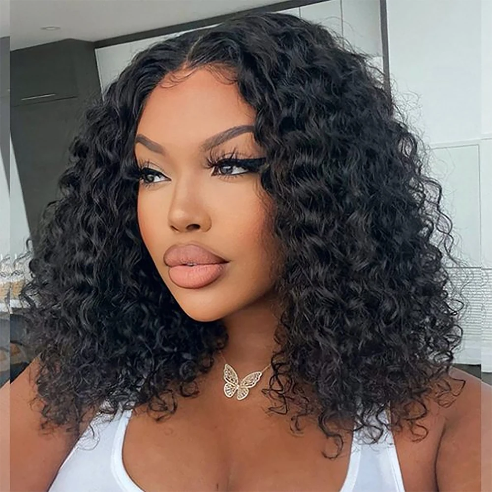 

180% Density 13x4 Lace Front Human Hair Wig Curly Bob Lace Front Human Hair Wigs PrePluck With Baby Hair Water Wave Frontal