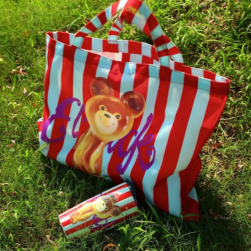 Striped Bear Print Stainless Steel Travel Mug Cup