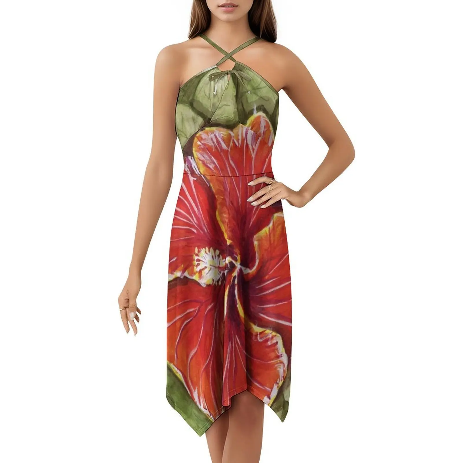 ~ الكركديه الأحمر ~ فستان بوهيمي عتيق بأكمام منتفخة أو خيارات بدون أكمام للنساء فستان سهرة على شكل زهرة للنساء