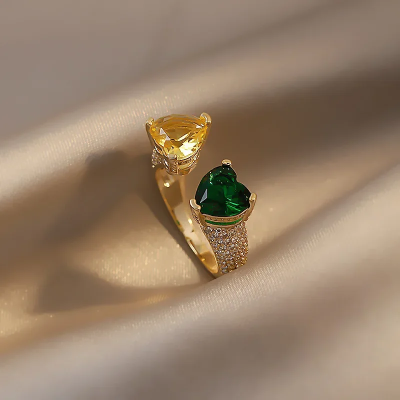 New Fashion Green Water Drop AAA Cubic Zirconia Open Rings for Women Girls Party Ring Wedding Friend Birthday Gift Jewelry