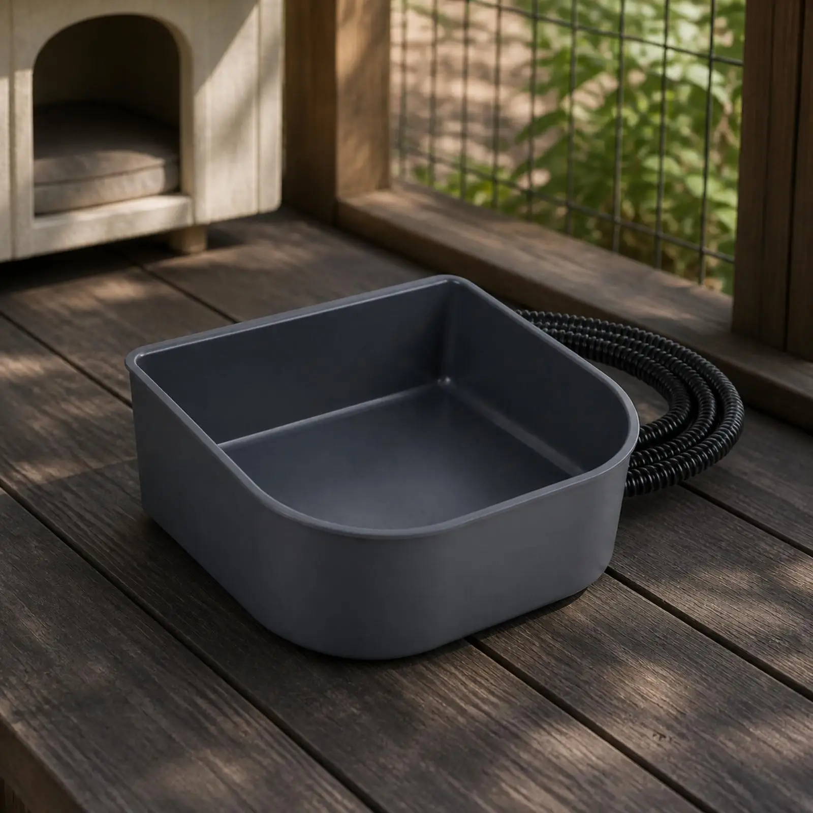 Gray Industrial Heated Pet Bowl Hanging Design No-freeze Water Feeder for Dog Cat Small Animal Cage Indoor Use