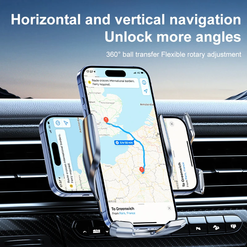 15W Auto-Sensing Wireless Charger - Fast Charging, LED Indicator, Universal Phone Compatibility, Secure Car Mount