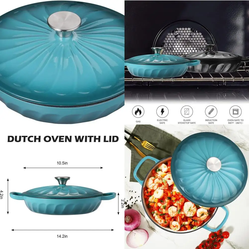 

Enameled Cast Iron Dutch Oven, 3.8 Quart with Handles, Blue-Green Cookware, Braisier Pan with Lid