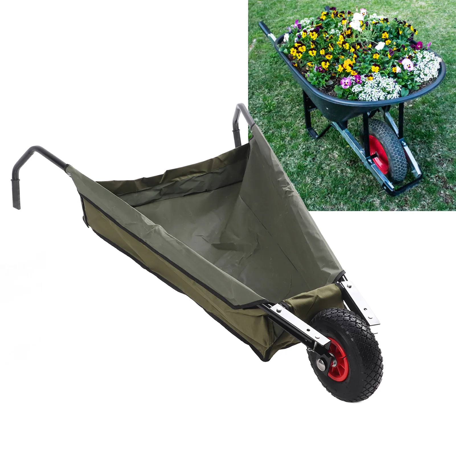 Garden Wheelbarrow Collapsible Garden Wheelbarrow Steel Tube Large Capacity Bag Foldable Yard Cart for Grass Weeds Bark Soil
