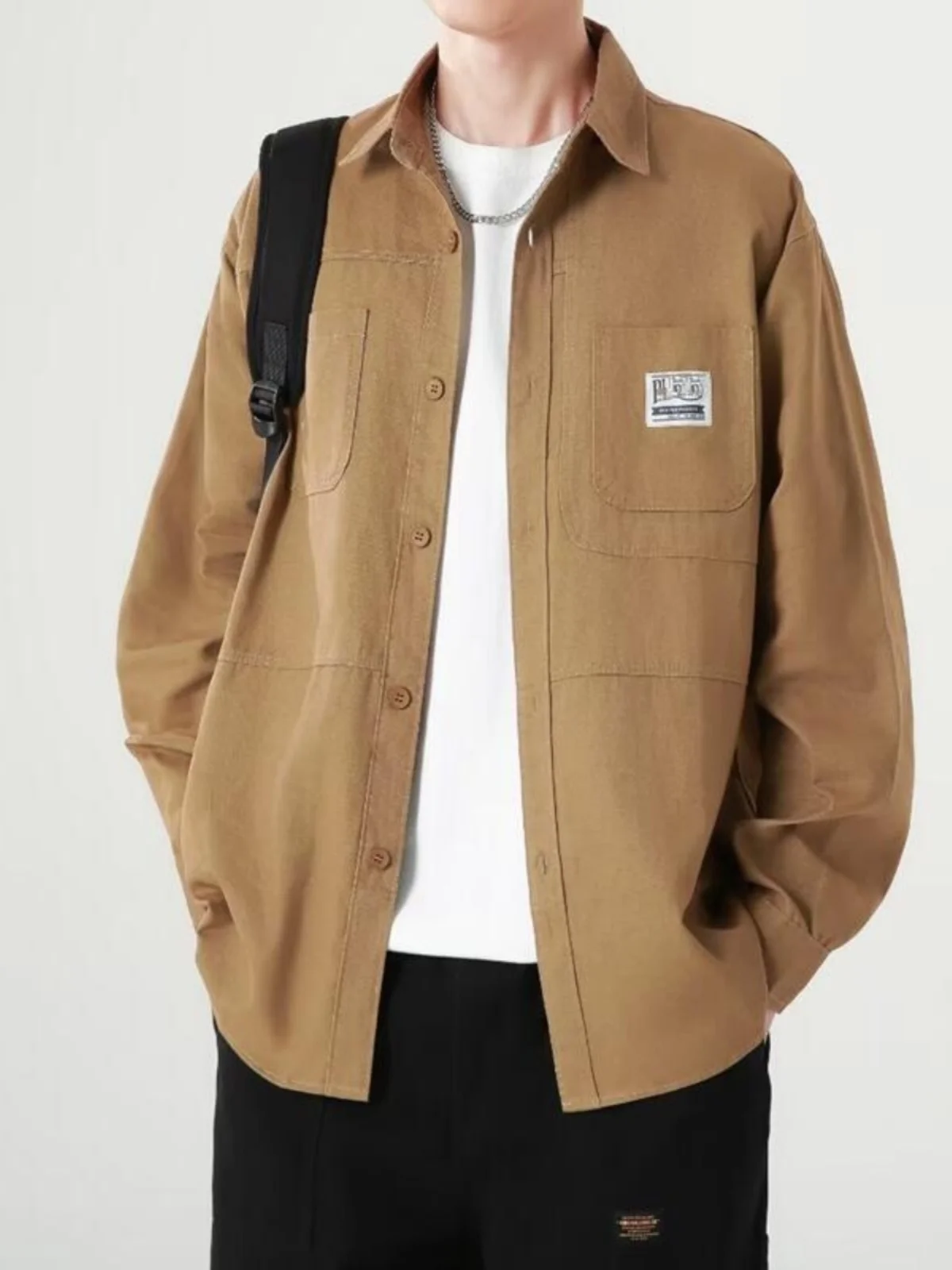 

Men's Cotton Workwear Jaet irt Sle Spring Autumn Long Sve Loose Fit Casual Coat Spring New Sle Spring Autumn