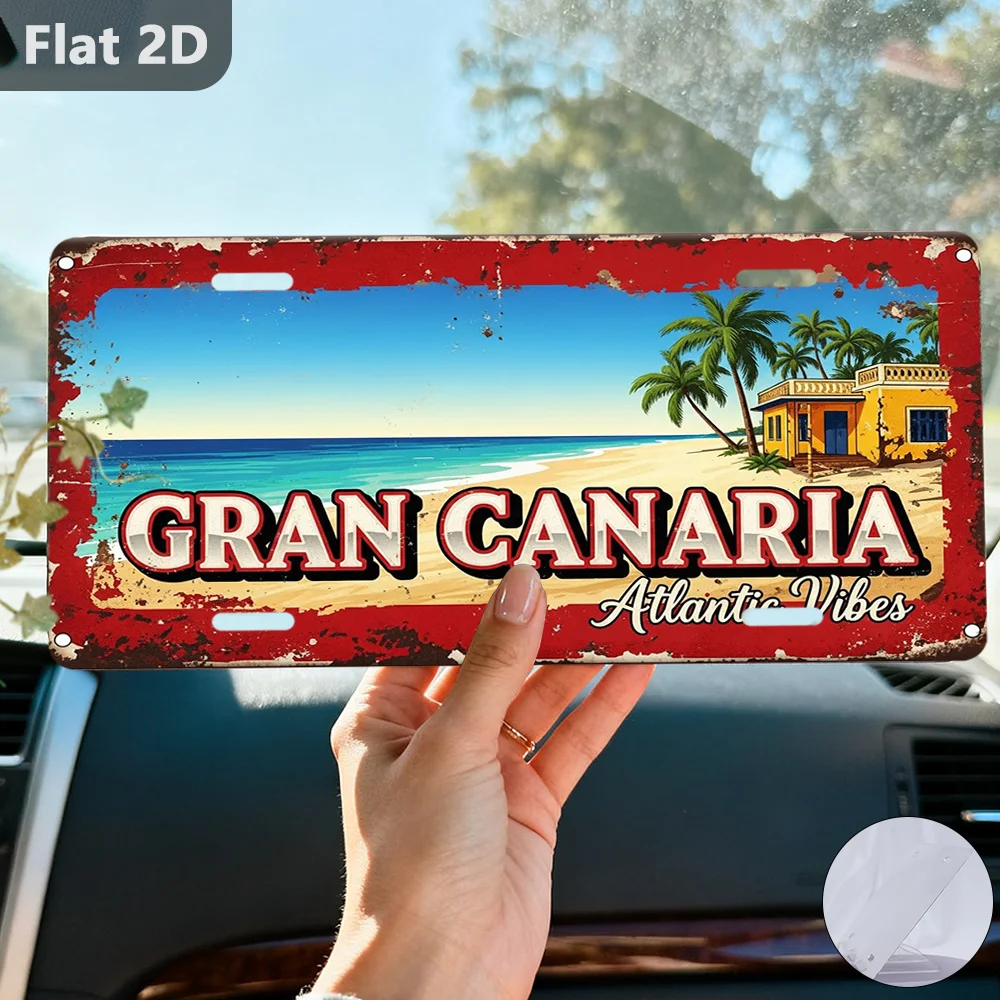 2D Flat, 1pc Vintage Gran Canaria-Themed Wall Sign - Retro Spanish Souvenir Decor Suitable for Home, Garage, Office - Holiday Gi