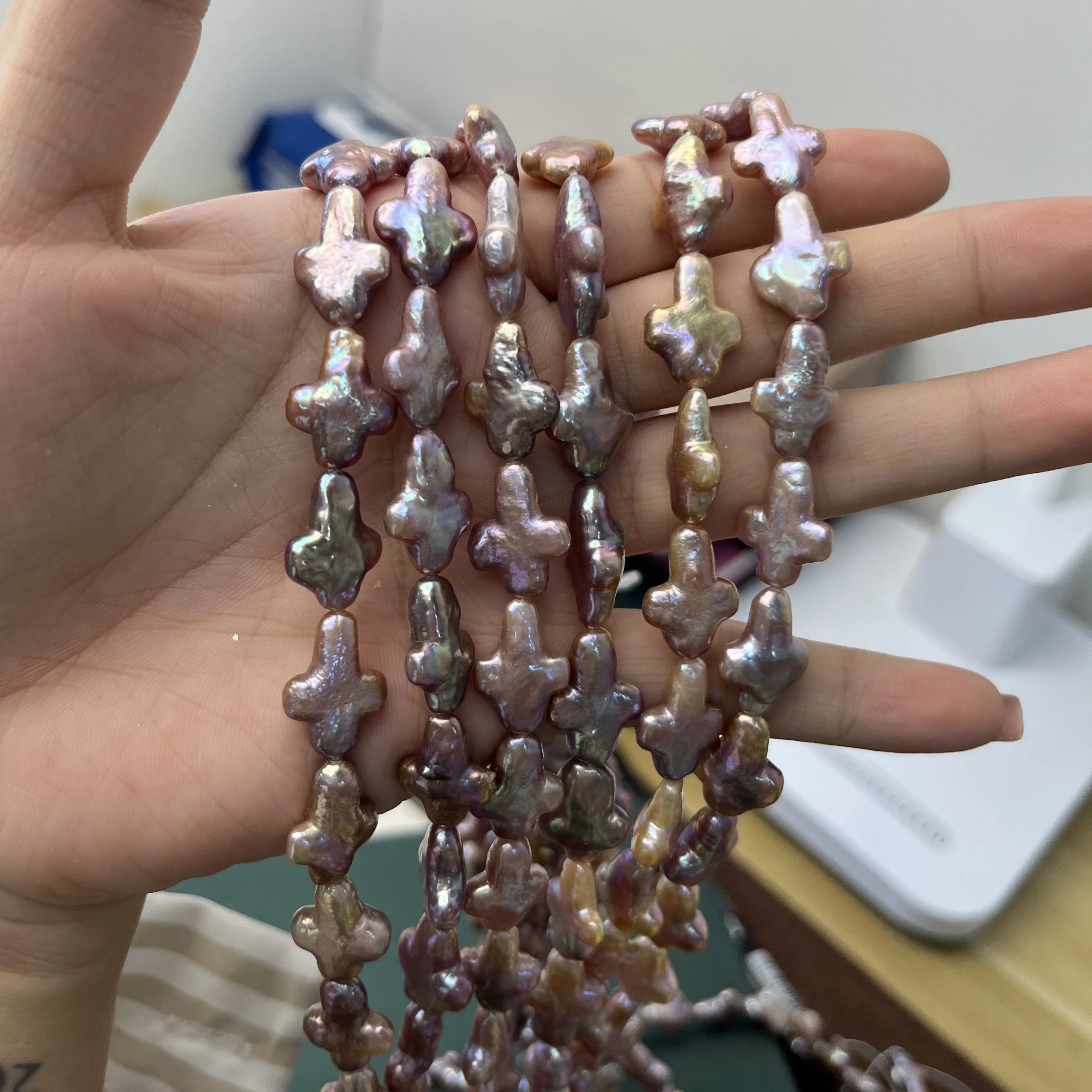 

10x14mm5A Small Natural Freshwater Purple Cross Bead Pearl Isolated Jewelry Make DIY Necklace Bracelet Accessories Wedding Women