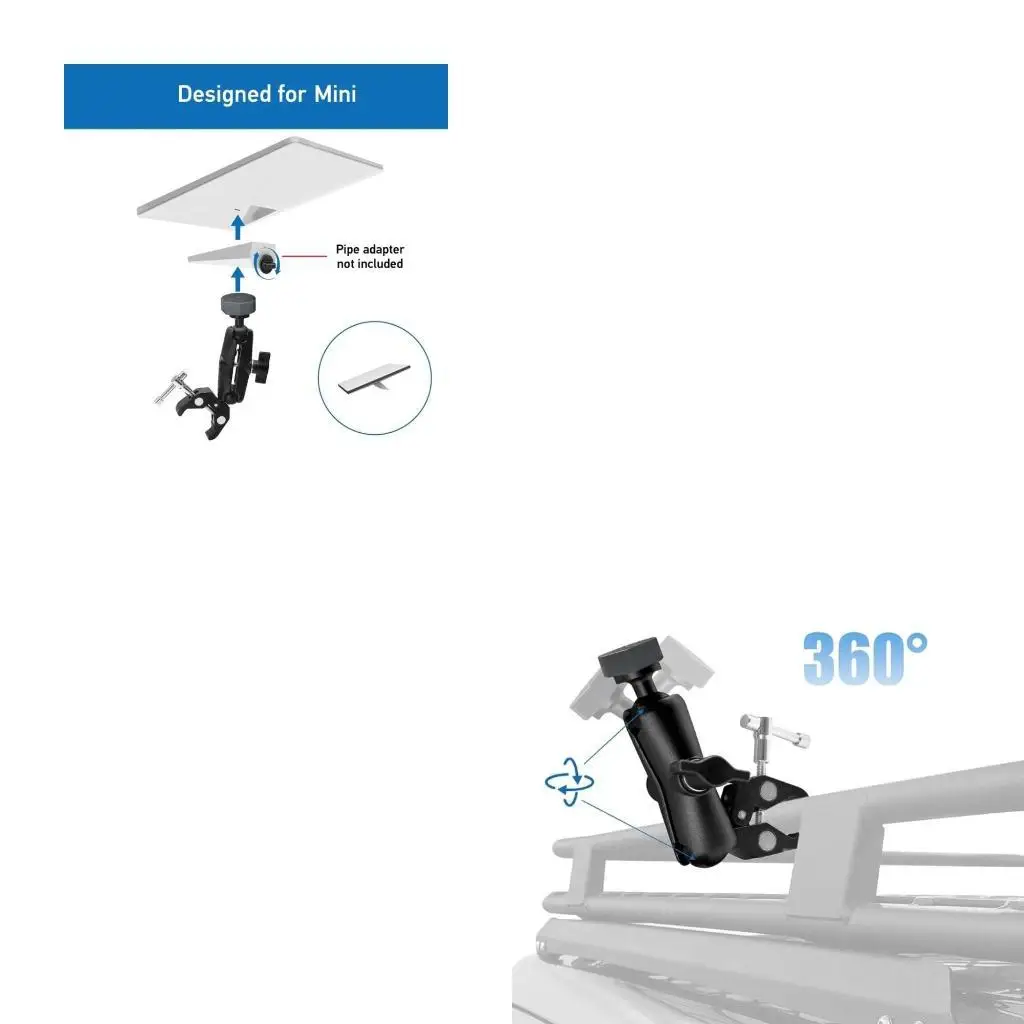 Adjustable Angles Clamp Mount Aluminum Base For Satellite Motorhome Ladders Yacht Guardrails And Roof Rack