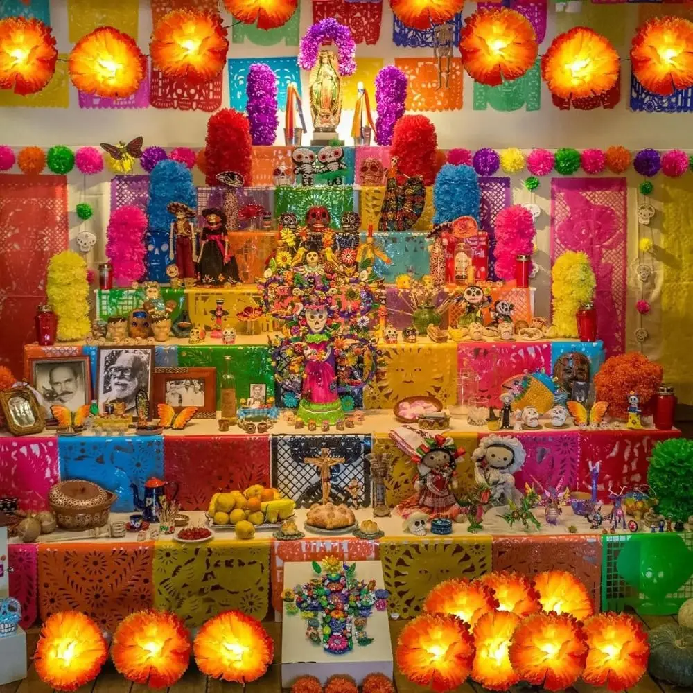 Mexican Style Halloween Marigold Led Lights Warm Light Orange DIY Garland String Lights Funny Creative Holiday Decorative Lamp