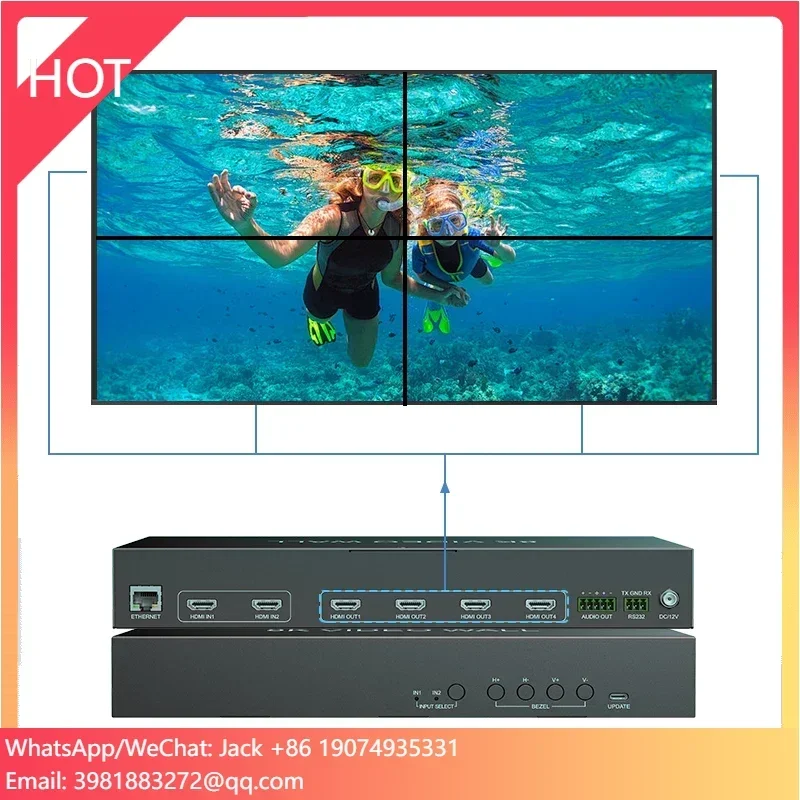 2.1 8k @ 60 2x2 & 2x4 parede de vídeo l/r saída de áudio ip/rs232 interruptor de controle divisor processador de vídeo 4k para parede de vídeo