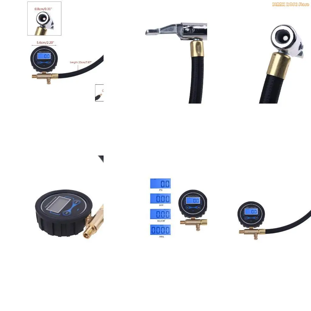 K1AE Heavy Duty Air Pressure Gauge with Rubber Hose and Quick Coupler Air Compressor Inflating Tube 200PSI Car Truck