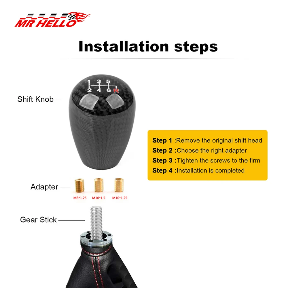 Rennsport-Schaltknauf aus Echtcarbon für Schaltgetriebe, runder Kugelgriff – Detail 5