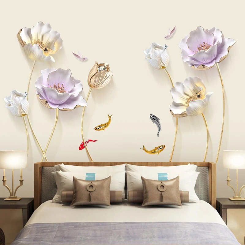 

Tulip Wall Sticker 3D Butterfly Flower Stickers Removable Living Room Bedroom Bathroom Wallpaper Home Decor Decoration Posters