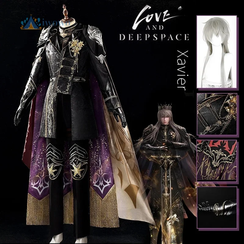 Love and Deepspace Xavier Cosplay Costume Wig Uniform Outfit Cloak Headwear Gloves Fallen Crown Halloween For Men Women Full Set