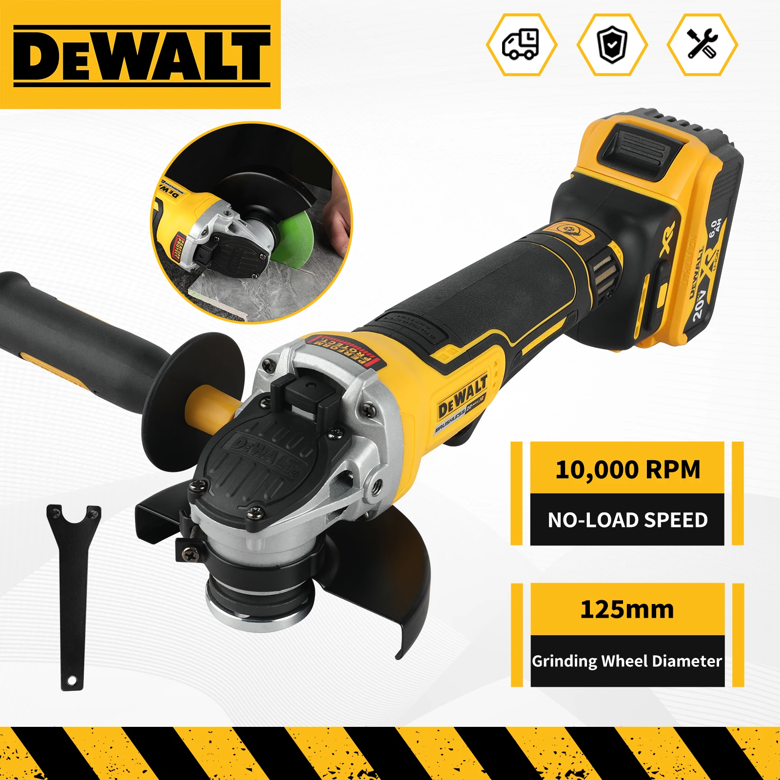 

DEWALT DCG406 125MM 4-1/2" Angle Grinder 18V Brushless Maglev 9000RPM 414N Recoil Brake for Metal Stone Cutting Grinding