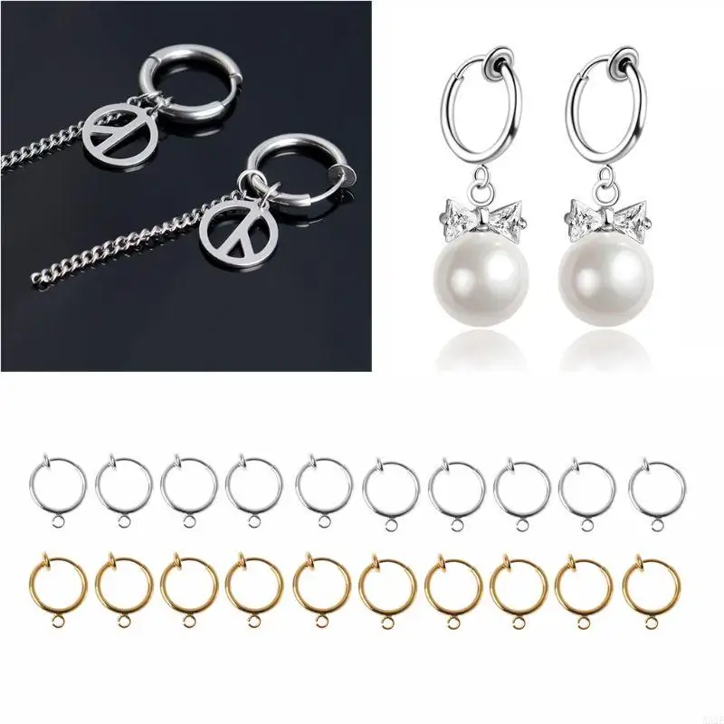 

A52E 10Pieces/set Sliver Gold Clip-on Hoop Earrings Painless Earring Components for Non Pierced Ears Wedding Party Favor