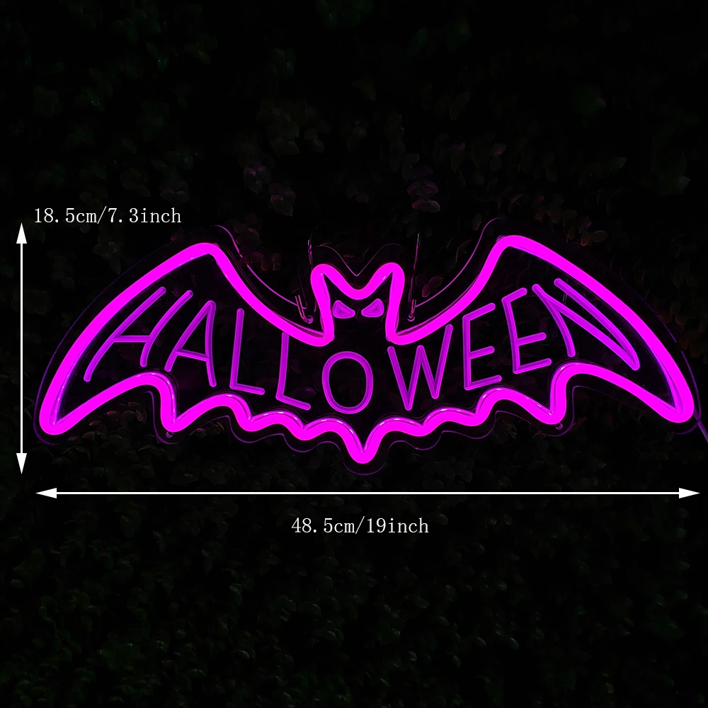 Bat Neon Halloween Sign Halloween Decoration LED Bat blue Neon Light Sign for Halloween Party, Bar, Home, Bedroom Décor