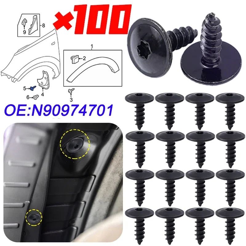 20-100Pcs Car Mudguard Wheel Arch Bumper Fasteners M5*16 Metal Self-Tapping Screws N90974701 For Volkswagen Porsche Audi