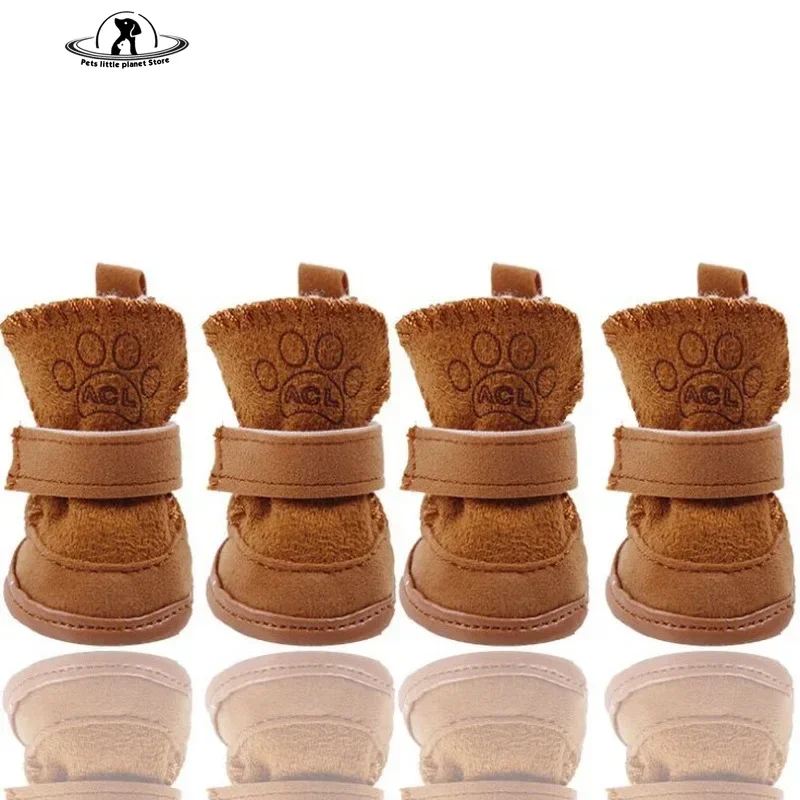 4Pcs/Set Non-slip Dog Snow Boots Cotton Snow Boots With Non-slip Latex soles Pet Teddy Chihuahua Shih Tzu для собак