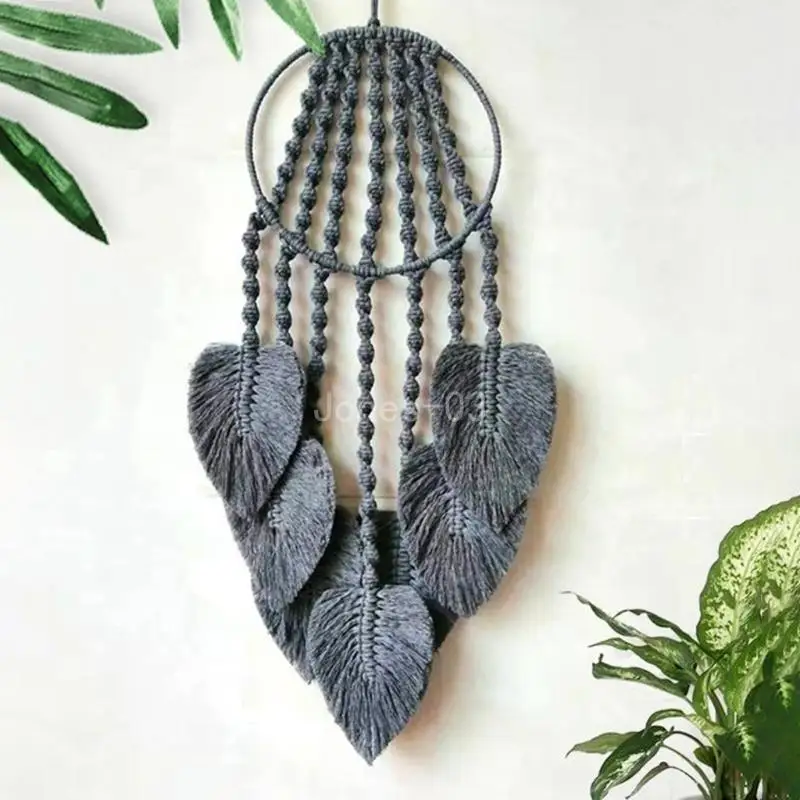 

Q6PE Macrame Wall Hanging Handmade Woven 7 Leaf Tassel Tapestry for Kid