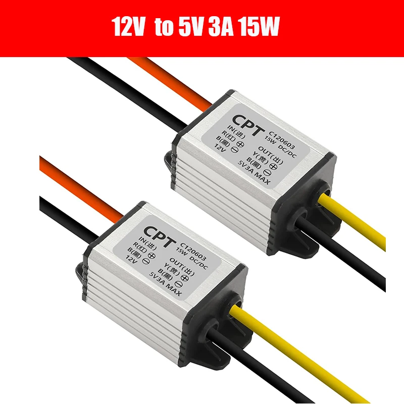 2 pcs 12V to 5V DC Converter Car Power Voltage DC 8-35V to 5V 3A 15W Voltage Regulator Board Power Supply Module for Cars
