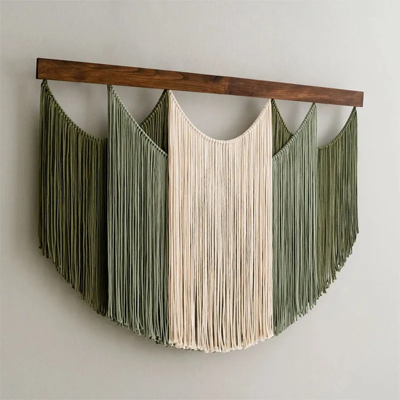 Boho Macrame Wall Hanging 47.24” × 33.46” Cotton Woven Fringe Tapestry Handmade Wall Art Decor for Living Room Bedroom