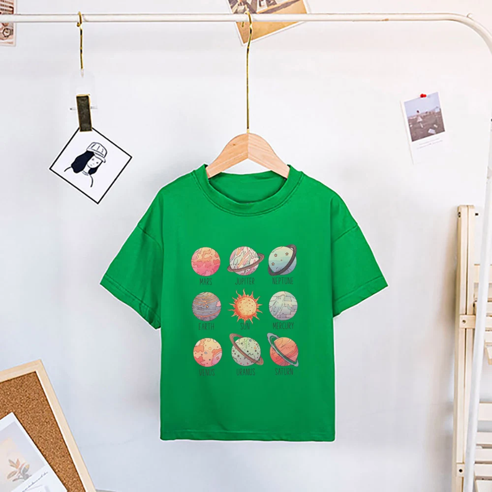 Solar System Printed Toddler Shirt Cute Abstract Planets Names Tee Space Birthday T-shirt Kids Summer Short Sleeve Tshirt Tops