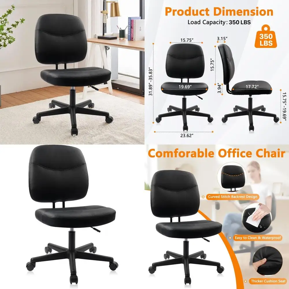 

Ergonomic Leather Office Chair with Adjustable Height, Lumbar Support, and Swivel Wheels, Black