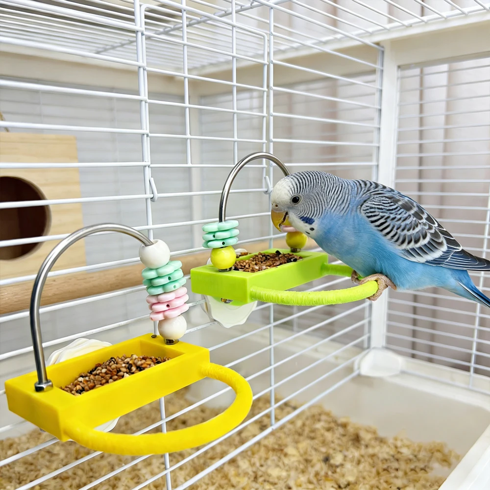 Comedero para pájaros acero inoxidable con percha loros y periquitos - imagen 3