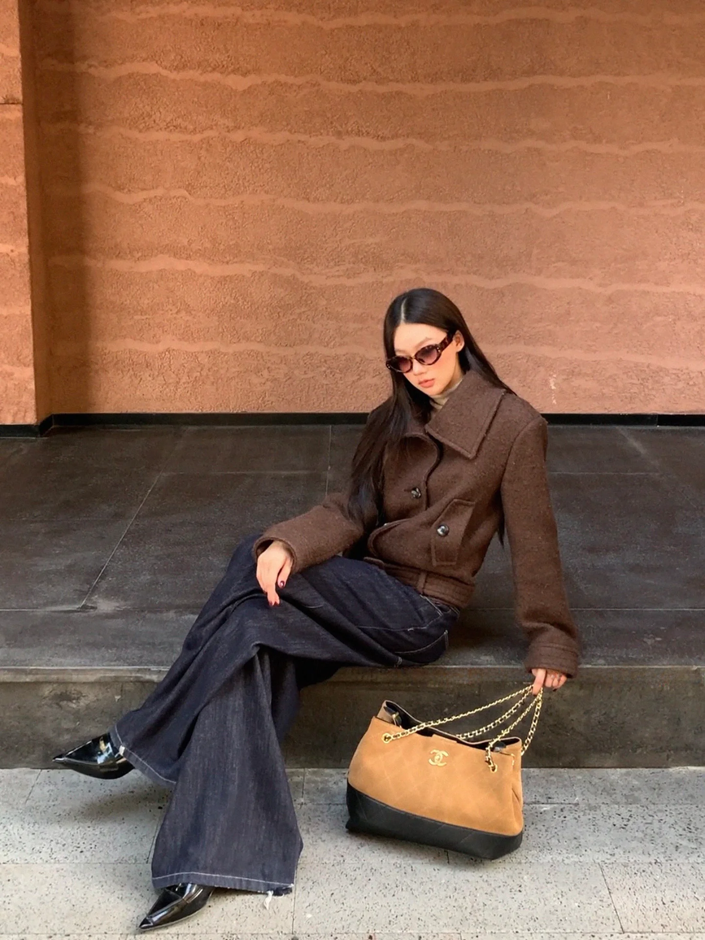 

Red Celebri Woolen Jaet Women's Sle Autumn Winter New Brown Commute Sle ort Coat Warm Cotton Polyester