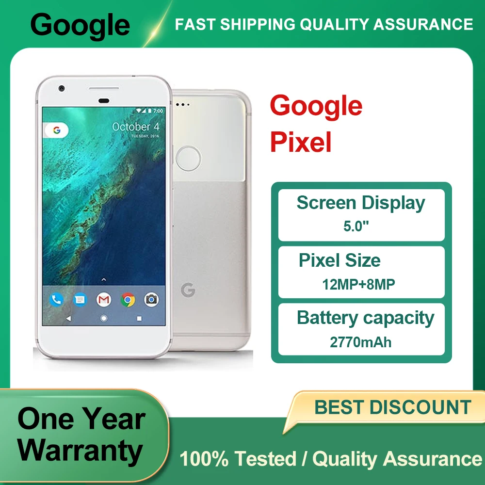 Google Pixel 4G 5.0 "4GB RAM 32GB ROM NFC Octa Core Google Qualcomm MSM8996 Original débloqué Android Smartphone téléphone portable