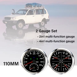 ELING 110mm 2 Gauge Set Car 0-200km/h GPS Speedometer with 8000RPM Tachometer Oil Pressure Water Temp Fuel Level Voltmeter 12V
