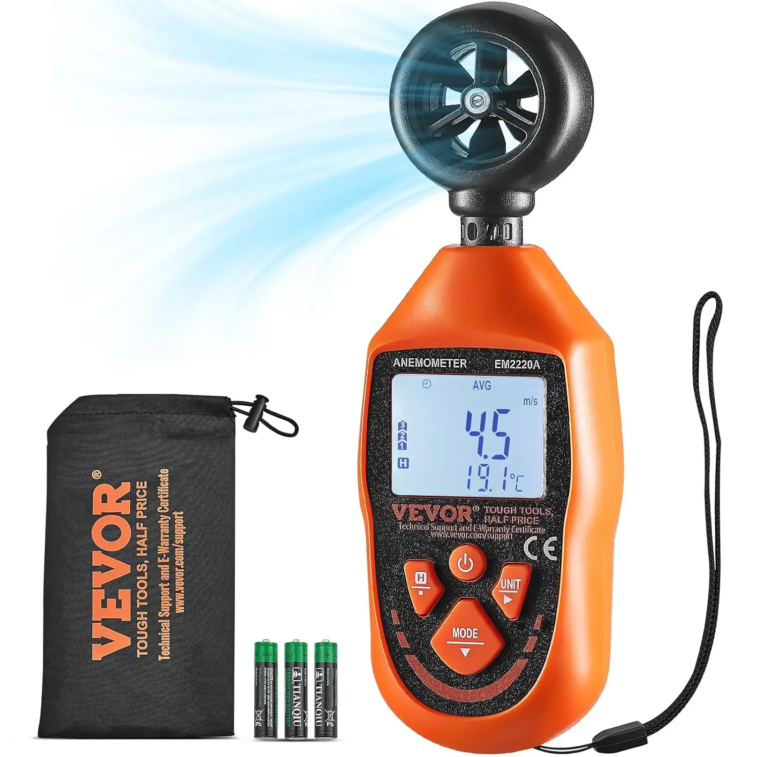 Handheld Anemometer, 14℉-113℉, Digital Speed Meter Gauge, Measures Velocity  Temperature Air Flow Chill