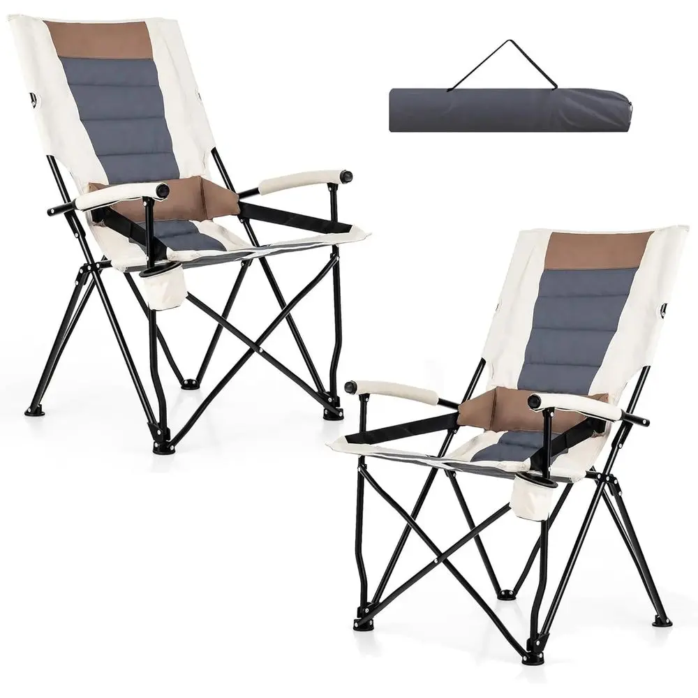 Portable Lawn Chairs Set of 2 with Cup Holders and Carrying Bag, Up to 330 LBS Capacity, Ideal for Outdoor Activities, Picnics,