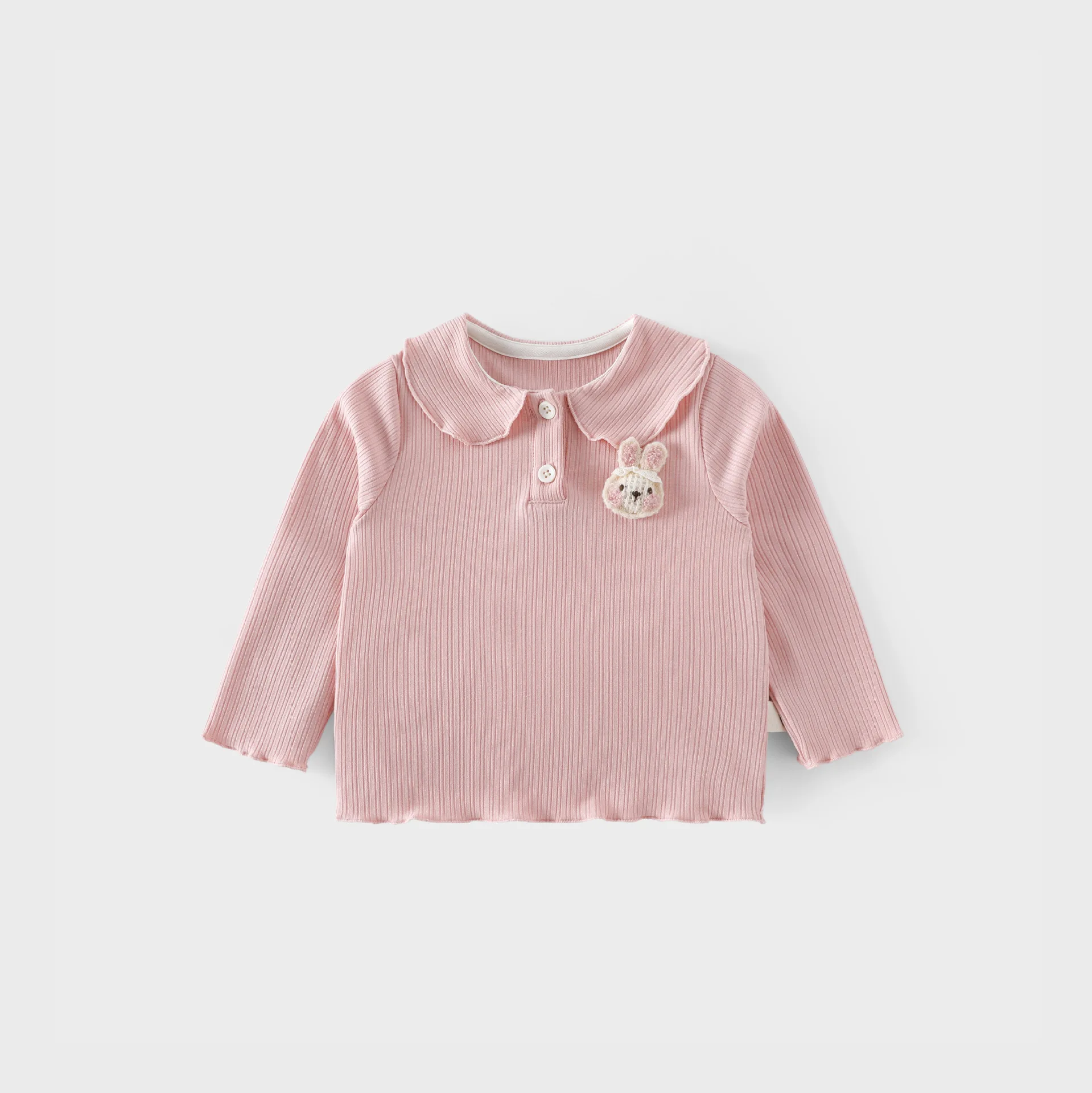 

2025 Autumn New Girls' Casual Cute Clothes Floral Embroidered Flared Pants Fan Shaped Hem Bunny Cartoon Peter Pan Collar Top
