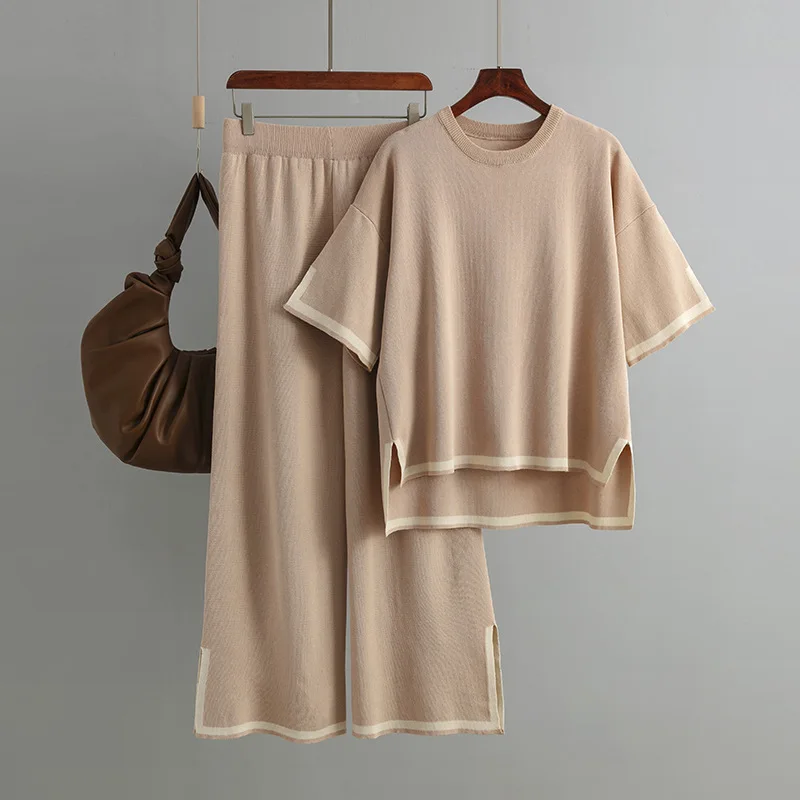 Simplicity Loose Solid Color Women's Wide Leg Pant Sets 2023 Summer Casual Short Sleeve T-shirt for Female Two Piece Set Fashion