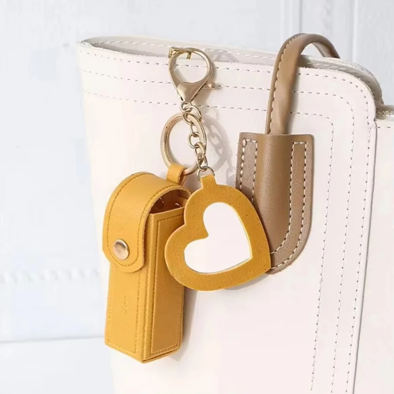 

Lipstick Bag Keychain Lobster Clip Stainless PU Leather Mini Lipstick Container With Heart Pendant Purse Key Organizer