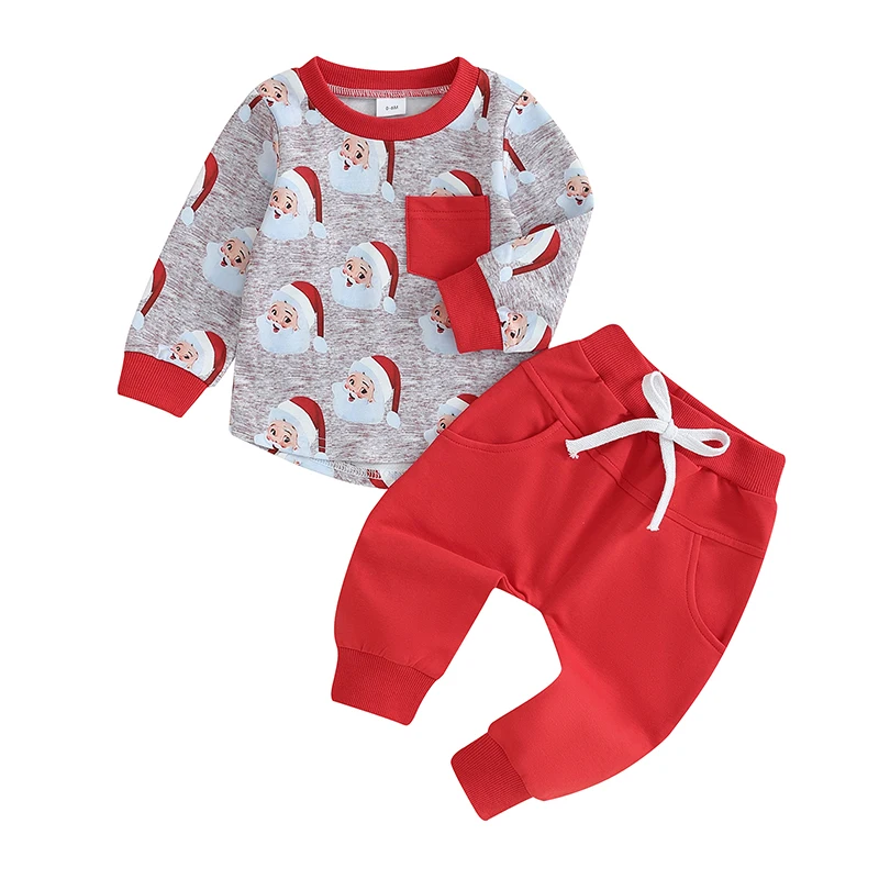 2023-09-04 Lioraitiin 0-3Y Toddler Boy Christmas Clothes Set Cartoon Santa  Long Sleeve Sweatshirt Tops Pants Autumn Outfits