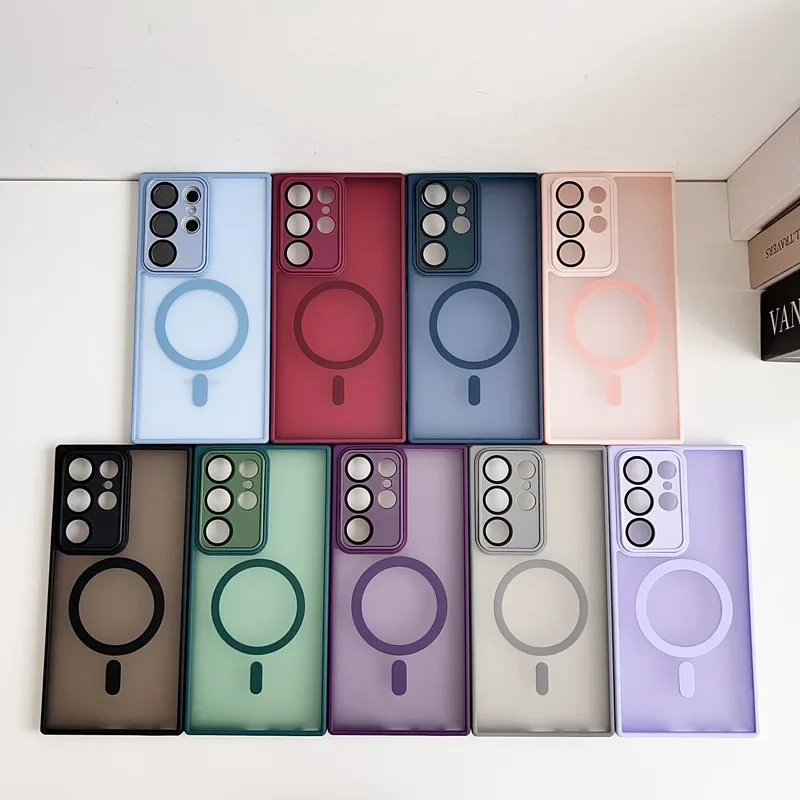 Para samsung galaxy s25 s24 s23 s22 ultra plus a35 a36 a56 a55 a26 a16 a06 a15 caso de telefone magnético lente da câmera capa proteção