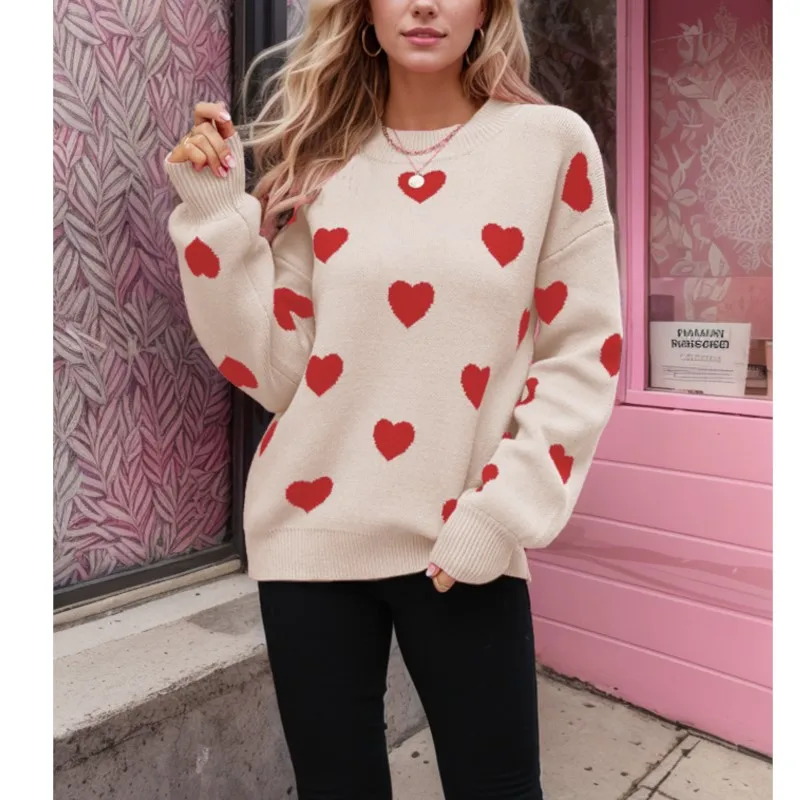 

2024 Winter New Valentine's Day Love Women's Knitted Sweater Women's Loose Sweater