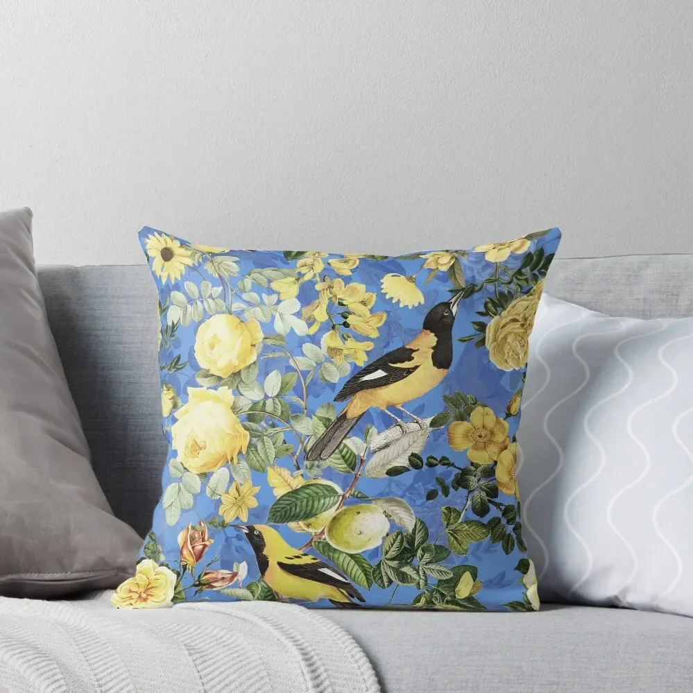 Antique Blue And Yellow Botanical Flower Rose Botanical Garden Throw Pillow Pillow Decor pillow