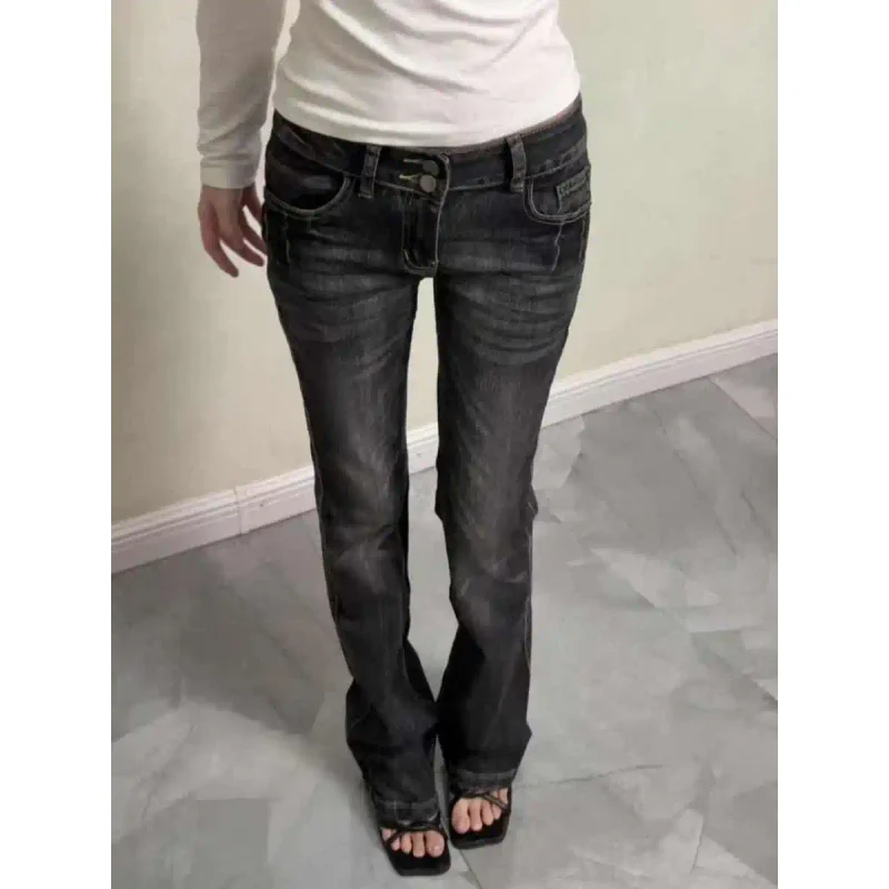Women's Skinny Denim Pants Kpop Designer 2000s Abi Bell Bottom Low Rise Jeans Abi Long Trousers Japanese Y2k Grunge High Street