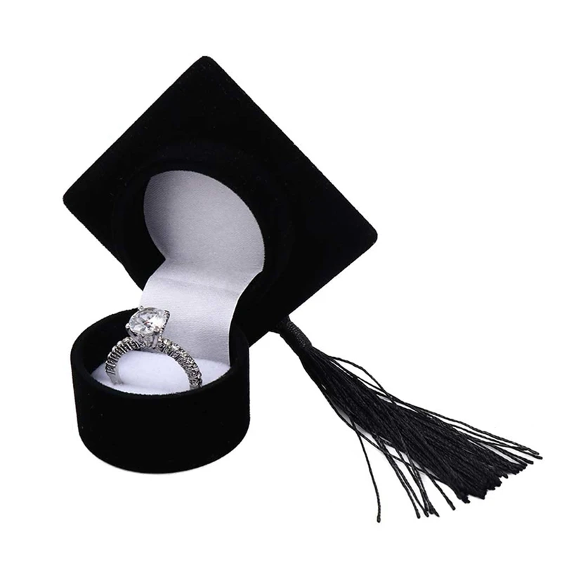 

6PCS Mini Ring Box Graduation Cap Ring Box Bachelor Cap Ring Box Velvet Graduation Hat Ring Box Single Ring Storage Box