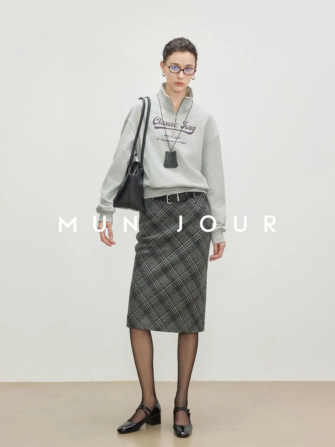 Fashionable Intellectual Miu Style Slub Wool Welsh Plaid Long and Short Double Version Straight Skirt