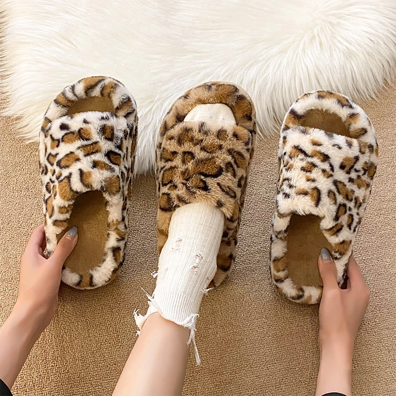 Shoes Woman's Slippers Fur Flip Flops Platform Slides Fashion Leopard 2024 Plush Luxury Massage leopard Leopard Shoes House Slip