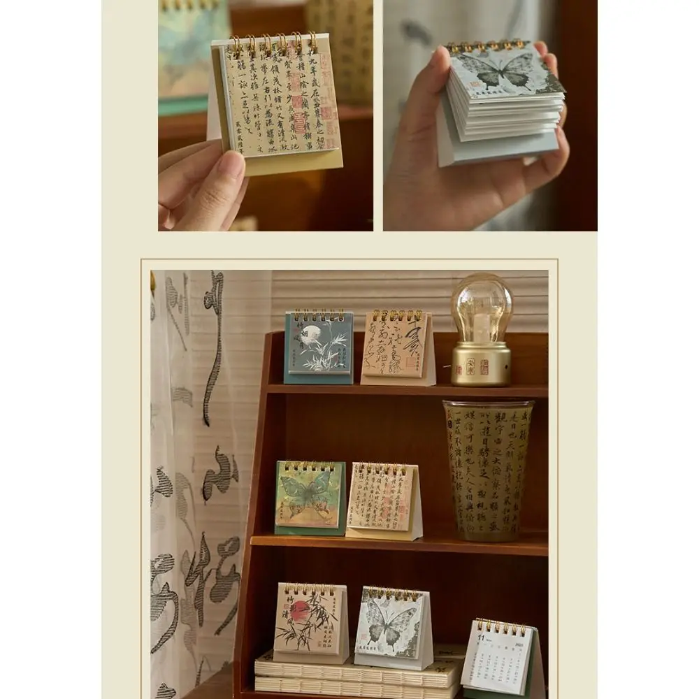 Month Date Display 2026 Mini Desk Calendar Chinese Style Ancient Monthly Planner Coil Binding Date Planner Horse Year Calendar