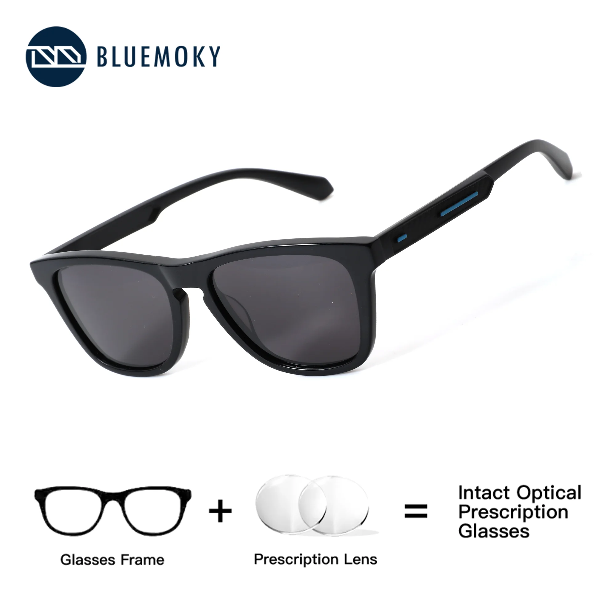 

BLUEMOKY (M Size) Square Acetate Vision Correction Prescription Sunglasses, Men's Progressive Myopia UV400 Polarized Multi Focus