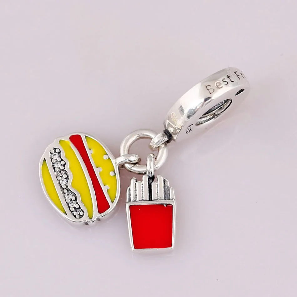 Silver Plated Pendant Bead DIY Jewelry Burger & Fries Dangle Charm for Women Bracelets Girl Lady Gift