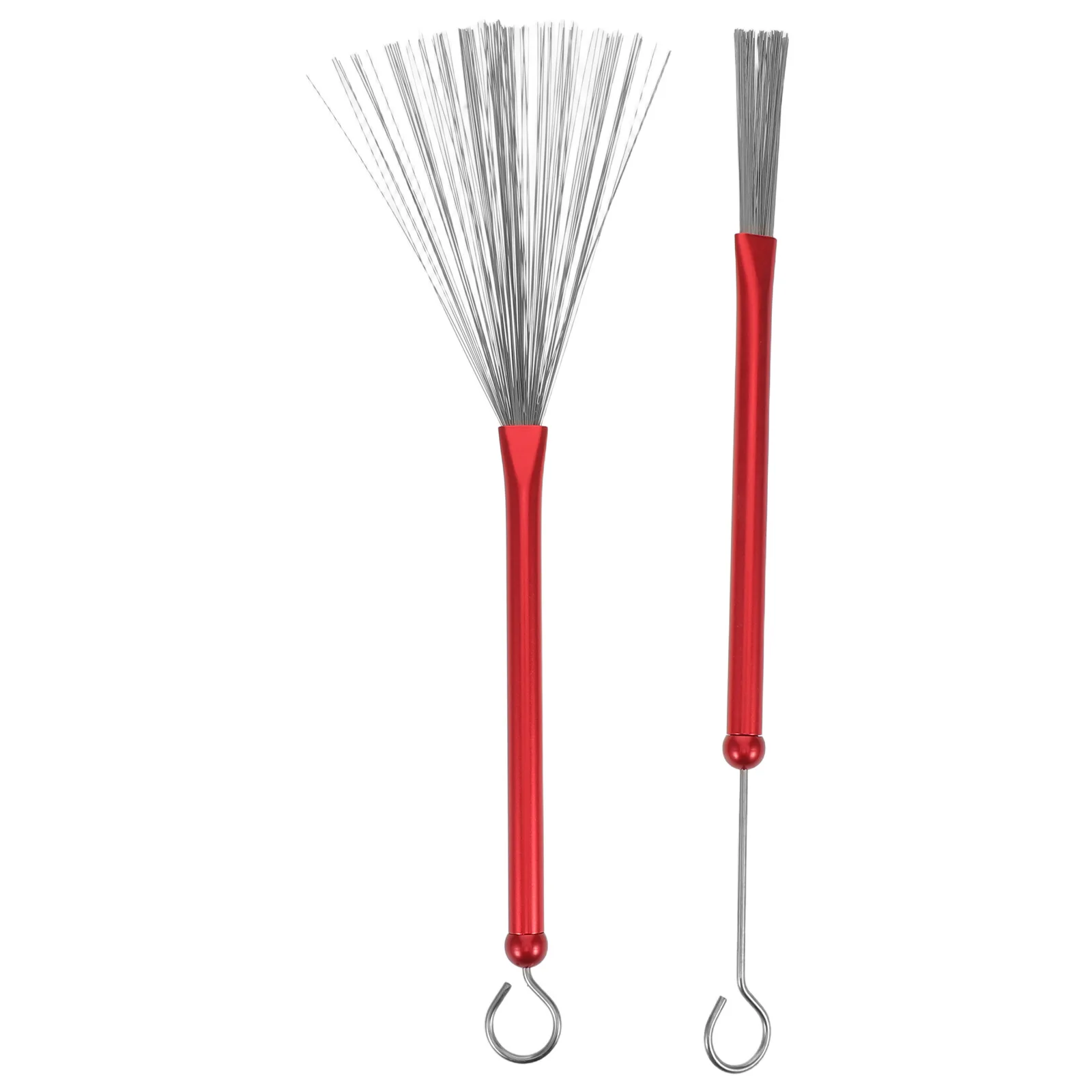 

1 Pair Steel Wire Drum Brushes For Jazz Snare Drums Lightweight Red Handle Durable Drumstick Cleaning Tool Metal Wire Design
