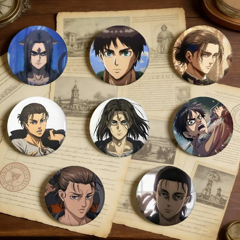Attack On Titan Eren Jaeger Badges Peripheral Lapel Pins Tinplate Round Brooch For Shoulder Bag Accessories Souvenir Gifts